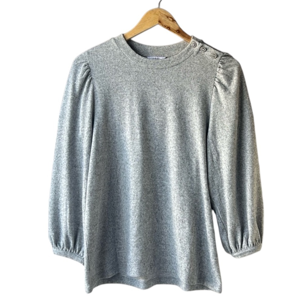 Reitmans Gray Sweater with Rhinestone Buttons Size Medium